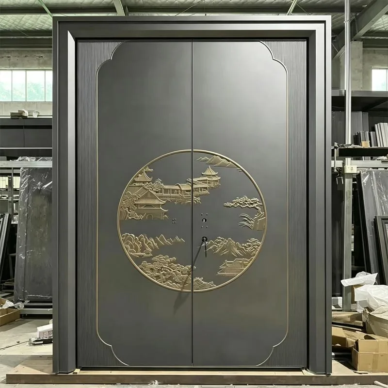 Входная литая алюминиевая дверь с 3D-тисненым тканым узором